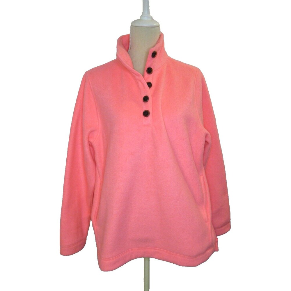 J. Crew Fleece Pullover Sweatshirt Neon Pink Women's Large 1/4 Buttons Comfy